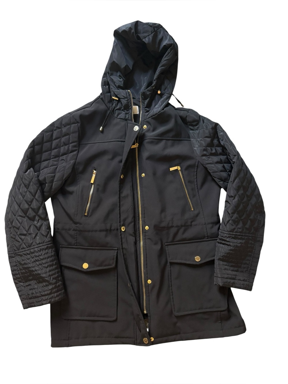 Michael Kors MK Long Jacket Heavyweight Women's L Black Quilted Winter Coat NICE